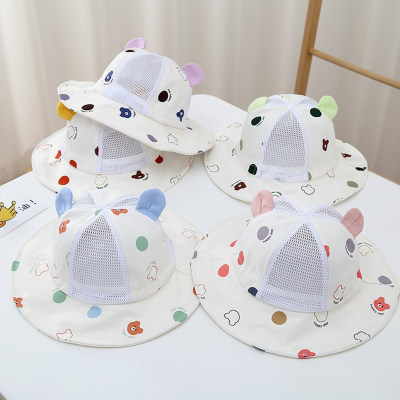 Children's spring and summer large brim cute bear sun protection beach fisherman hat