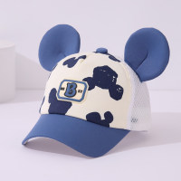 Gorra de protección solar de malla con orejas 3D con estampado de Mickey de dibujos animados de primavera y verano para niños  Azul