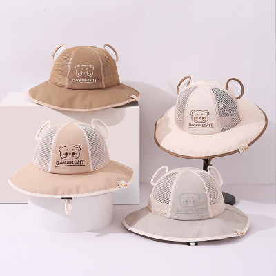 Children's spring and summer sun protection bear transparent ears mesh basin hat