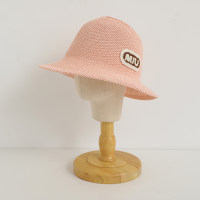 Children's summer sun protection breathable hollow top sunshade beach travel leisure all-match straw hat  Pink