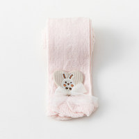 Children's summer cotton thin breathable mesh lace love rabbit nine-point leggings  Pink