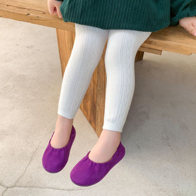 Toddler Girl Pure Cotton Solid Color Cable Knitted Cropped Leggings