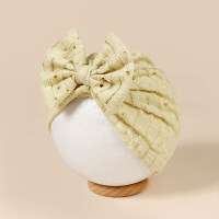 Children's breathable solid color hole bowknot newborn baby hat  Light Green