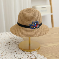 Children's summer sunshade travel cartoon car beach straw hat  Khaki