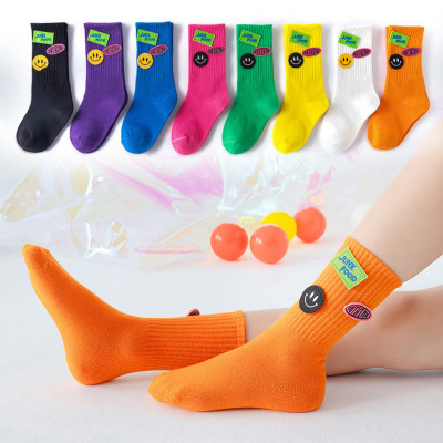 Kids Multi-Color Solid 100% cotton Smiley and Letter Applique Socks