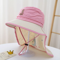 Children's summer outdoor shawl large brim sunshade mountaineering basin hat  Pink