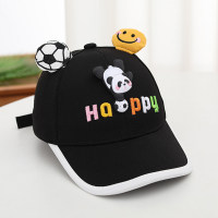 Spring and summer children's football panda cute small ears sun protection cap  Black