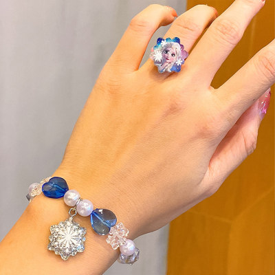Conjunto de joias com anel de pulseira de sereia de desenho animado congelado infantil