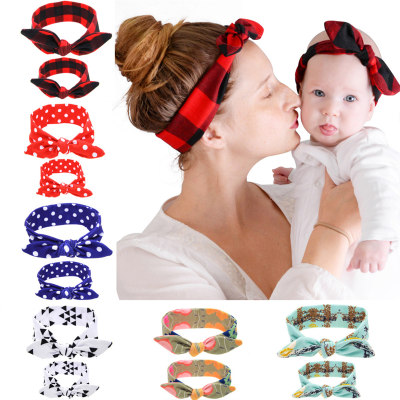 Children's parent-child printed bunny ears DIY headband two-piece set