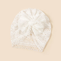 Newborn mesh solid color bow breathable hair cap  White