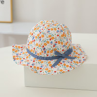 Cappello da pescatore floreale per bambini, protezione solare a tesa larga primaverile ed estiva  arancia