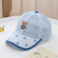 Summer children's breathable bear cartoon letters outdoor sun protection cap  Light Blue
