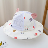 Children's spring and summer large brim cute bear sun protection beach fisherman hat  Pink