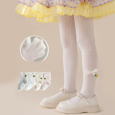 Leggings transpirables de malla fina con diseño de cerezas para niña