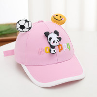 Spring and summer children's football panda cute small ears sun protection cap  Pink