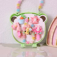 Bracelet en forme de lapin, ours, fraise, dessin animé pour enfants, ensemble de six pièces, épingle à cheveux, anneau  Style 3
