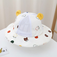 Children's spring and summer large brim cute bear sun protection beach fisherman hat  Yellow
