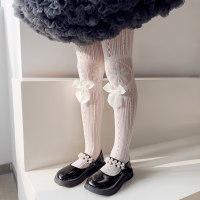 Leggings per calze a rete vuote da ballo con fiocco sottile Lolita estivo per ragazze  Beige