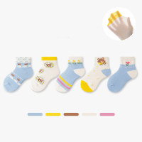 Cinco pares de calcetines finos de media pantorrilla transpirables de malla con gatito rosa de dibujos animados para niños  Multicolor