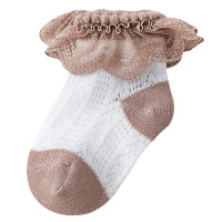 Children's Spring and Summer Mesh Breathable Lace Princess Socks  Coffee