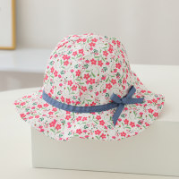 Children's spring and summer wide brim sun protection small floral fisherman hat  Hot Pink