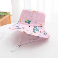 Children's spring and summer travel sun protection mesh dinosaur print basin hat  Pink