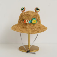 Children's summer sun protection three-dimensional cute frog breathable sunshade beach travel leisure all-match straw hat  Khaki