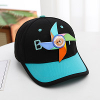 Children's spring and autumn small windmill color matching sun protection cap  Black