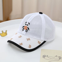 Summer children's breathable bear cartoon letters outdoor sun protection cap  White