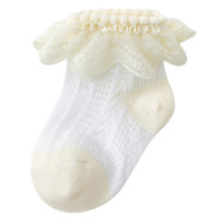 Children's Spring and Summer Mesh Breathable Lace Princess Socks  Yellow