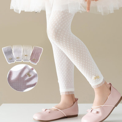 Leggings de malla con lazo fino para niñas noveno pantalón