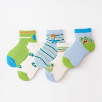 Five pairs - children's summer thin cartoon green frog mesh breathable mid-tube socks  Multicolor