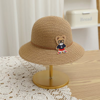 Children's summer sunshade travel cartoon glasses bear beach straw hat  Khaki
