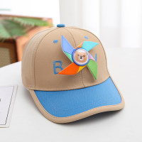 Children's spring and autumn small windmill color matching sun protection cap  Khaki