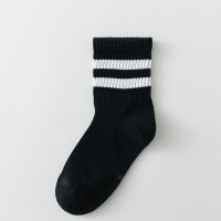Children's spring and summer double bar striped breathable mid-tube socks  Black
