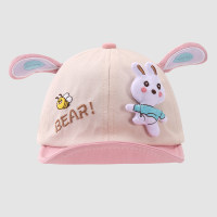 قبعة شمسية للأطفال للربيع والصيف لطيفة على شكل أرنب صغير ثلاثية الأبعاد  وردي 