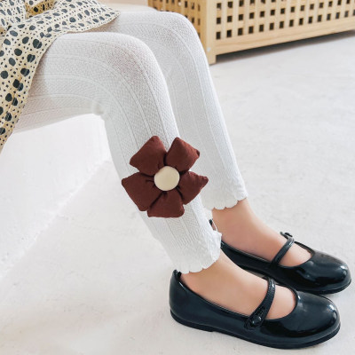 Toddler Girl 100% Cotton Solid Color Texturé 3D Flower Decor Pantalon court