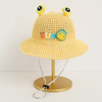 Crianças verão proteção solar tridimensional bonito sapo respirável guarda-sol praia viagem lazer all-match chapéu de palha  Amarelo