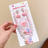 Conjunto de joyería con Clip para oreja indoloro de concha bonita y collar de pulsera de princesa sirena para niños  Multicolor