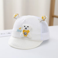Gorra de protección solar con orejas tridimensionales de muñeco de oso transpirable de malla para niños  Blanco