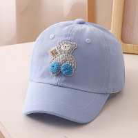 Primavera infantil novo tridimensional pequeno animal boné proteção solar urso chapéu  Azul claro