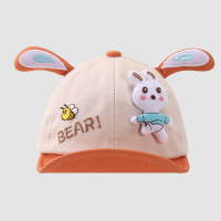 Sombrero para el sol con orejas tridimensionales de conejito lindo de primavera y verano para niños  naranja
