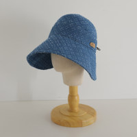 Children's summer sun protection denim large brim empty top hat  Blue