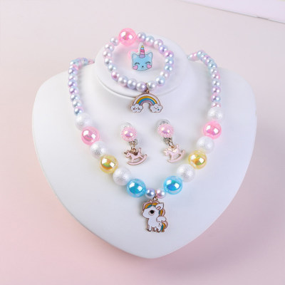 Conjunto de joyas con collar de cuentas lindo unicornio para niños