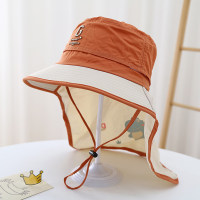Children's summer outdoor shawl large brim sunshade mountaineering basin hat  Orange