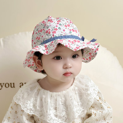 Children's spring and summer wide brim sun protection small floral fisherman hat