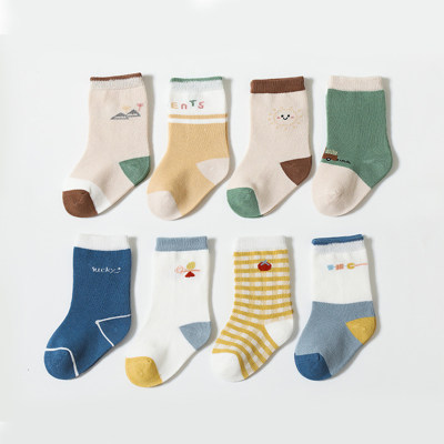 4 Pairs Baby Toddler Color-block Combed Stockings
