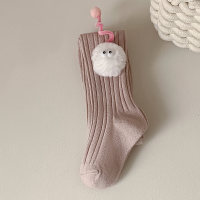 Children's spring thick striped cute fur head accessories pantyhose  Pink
