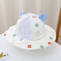 Children's spring and summer large brim cute bear sun protection beach fisherman hat  Blue
