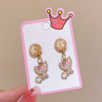 Cute princess cartoon ear clips without pierced earrings student sweet girl earrings a pair  Multicolor